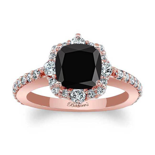 Rose Gold Halo Cushion Cut Black And White Diamond Ring