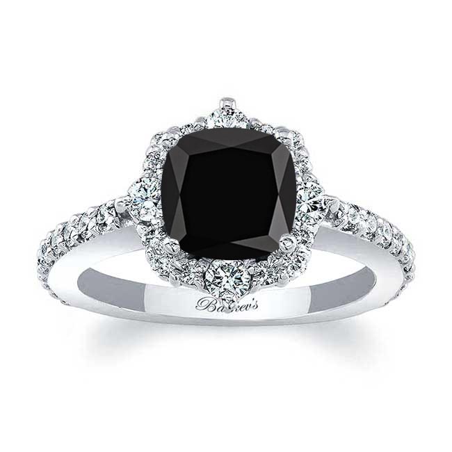 Halo Cushion Cut Black And White Diamond Ring