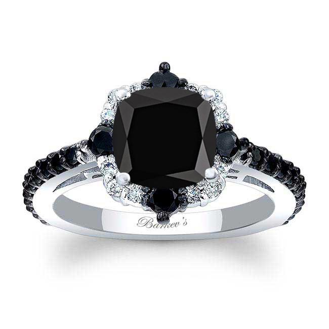 Halo Cushion Cut Black Diamond Ring