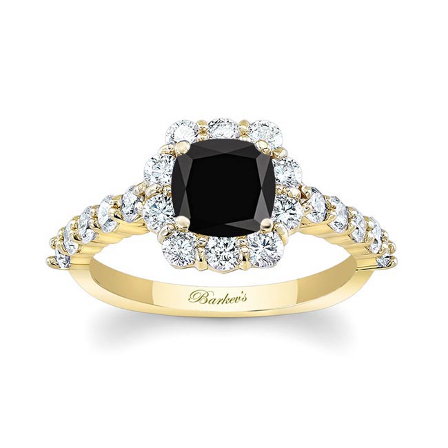 Yellow Gold 1 Carat Black And White Diamond Halo Ring