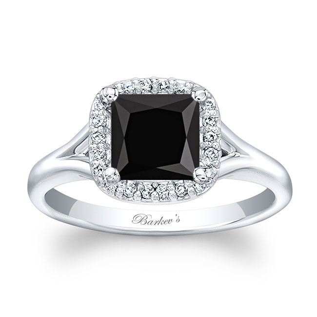 Princess Cut Black And White Diamond Halo Ring