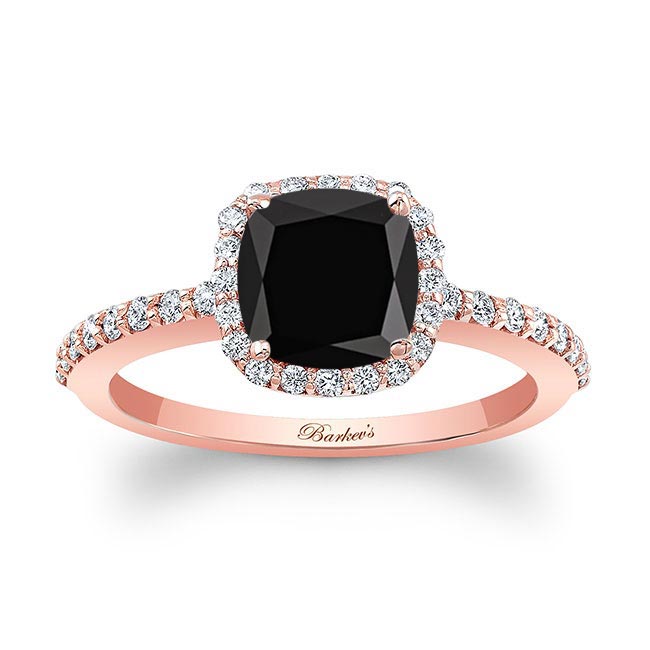 Rose Gold 1 Carat Cushion Cut Black And White Diamond Halo Engagement Ring