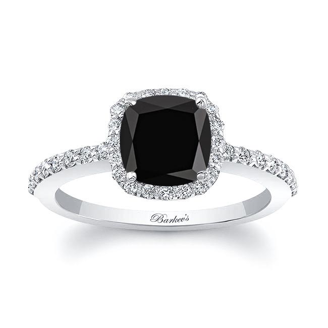 1 Carat Cushion Cut Black And White Diamond Halo Engagement Ring