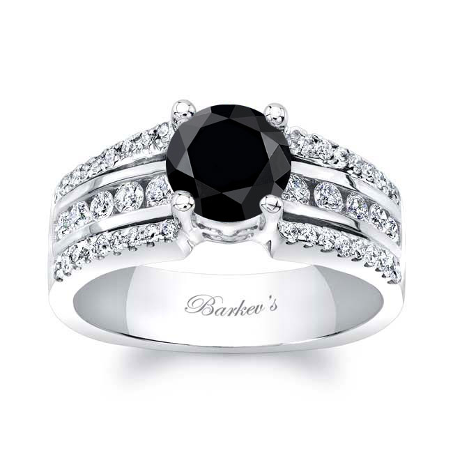 Platinum Round Black And White Diamond Channel Set Engagement Ring