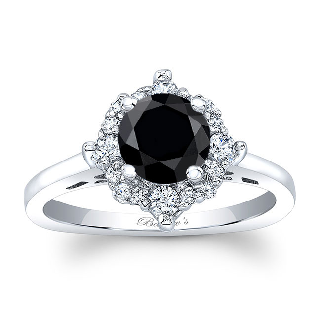 Round Halo Black And White Diamond Engagement Ring