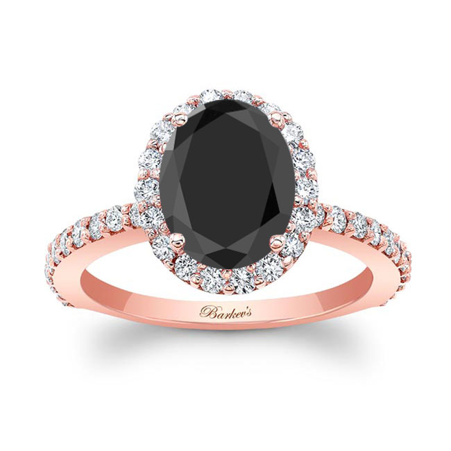 Rose Gold 2 Carat Oval Black And White Diamond Halo Engagement Ring