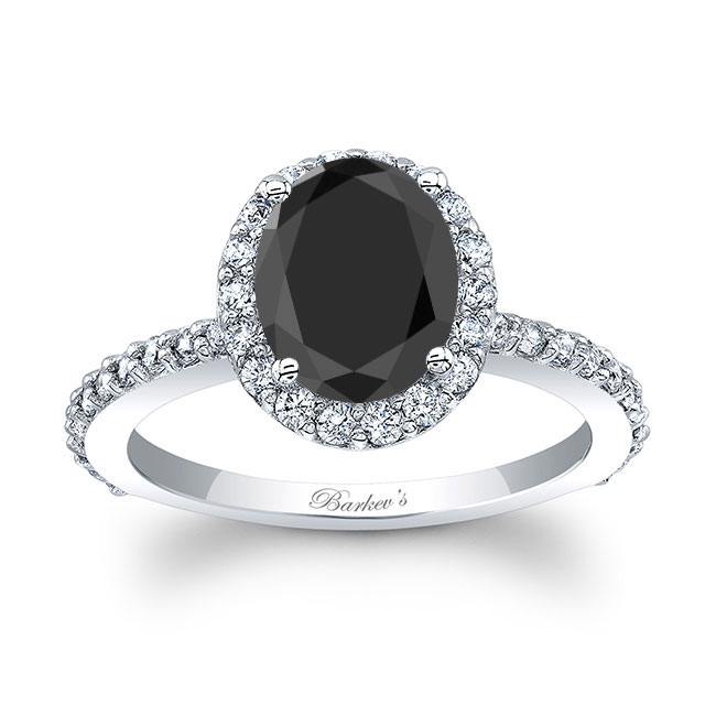 2 Carat Oval Black And White Diamond Halo Engagement Ring