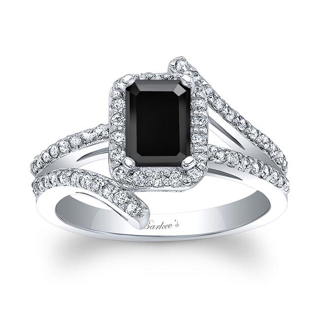 White Gold Rectangle Halo Black And White Diamond Engagement Ring