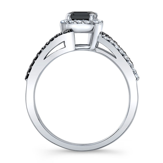 Platinum Rectangle Halo Black Diamond Engagement Ring Image 2