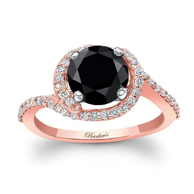 Rose Gold Black And White Diamond Half Halo Engagement Ring