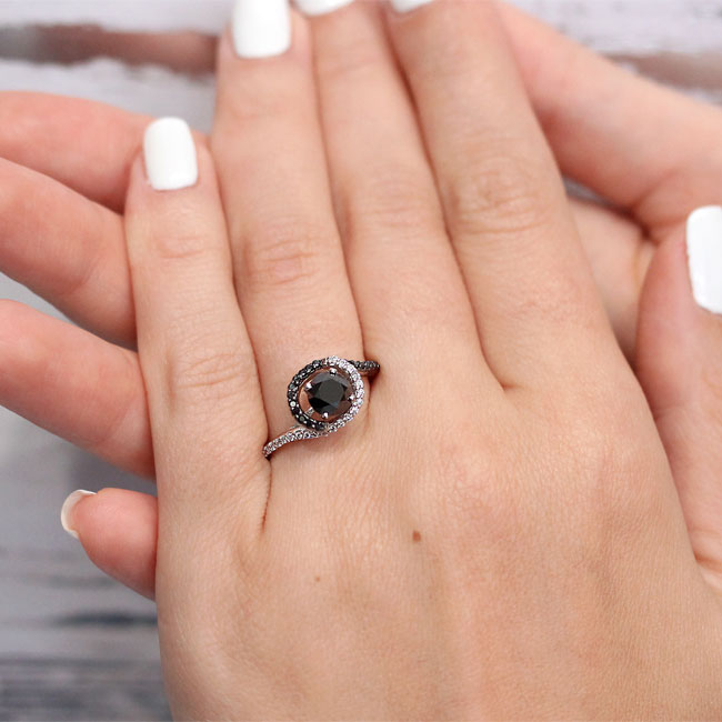 Black Diamond Half Halo Engagement Ring Image 2