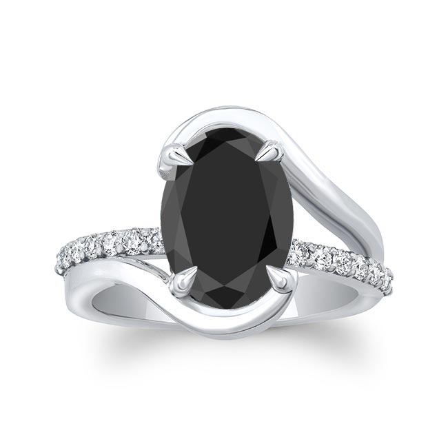 Simple 3 Carat Oval Black And White Diamond Ring