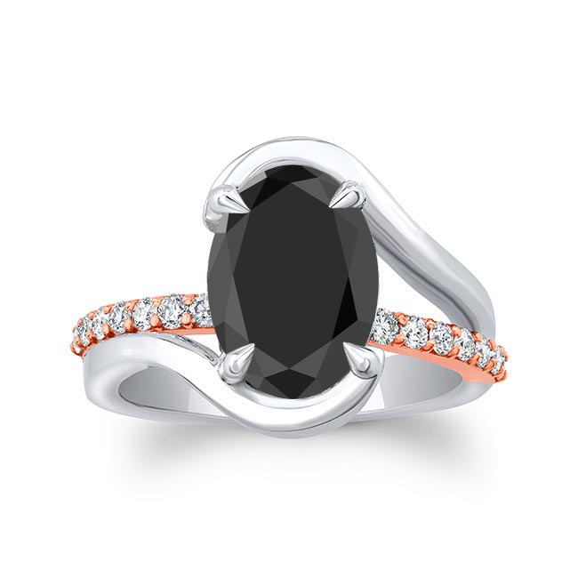 White Rose Gold Simple 3 Carat Oval Black And White Diamond Ring