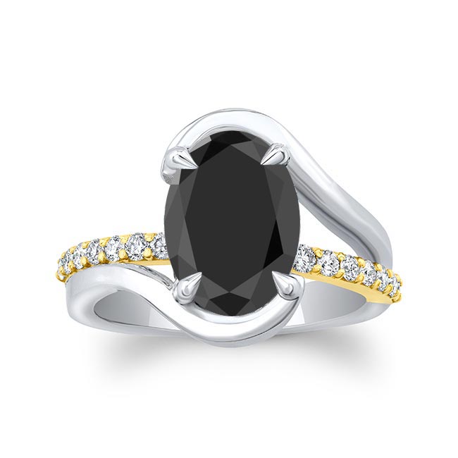 White Yellow Gold Simple 3 Carat Oval Black And White Diamond Ring