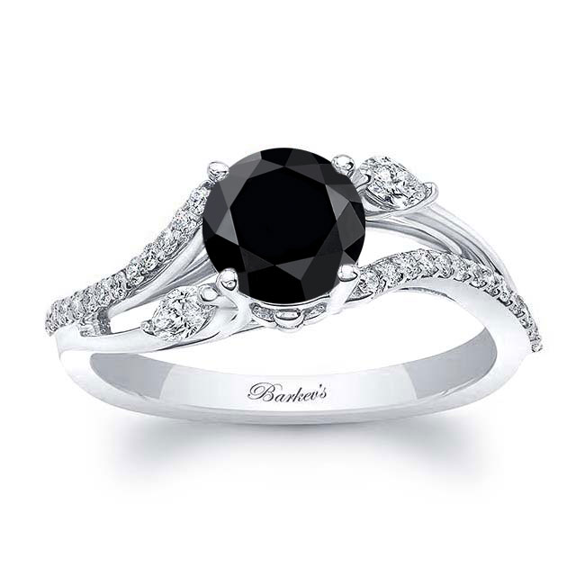 Platinum Curved Split Shank Black And White Diamond Ring