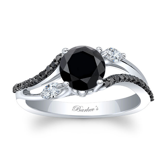 Platinum Curved Split Shank Black Diamond Ring