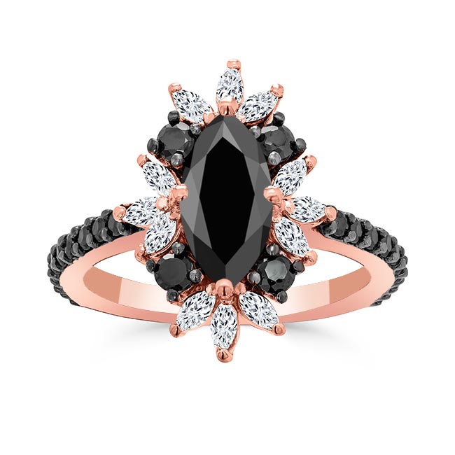 Rose Gold Marquise Black Diamond Engagement Ring