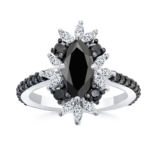 White Gold Marquise Black Diamond Engagement Ring