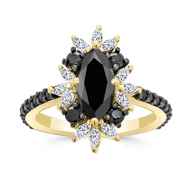 Yellow Gold Marquise Black Diamond Engagement Ring