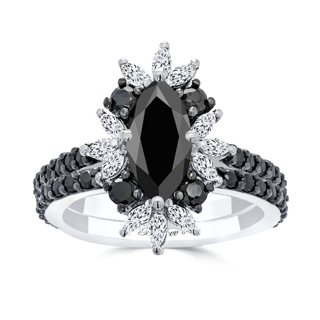 Marquise Black Diamond Wedding Set