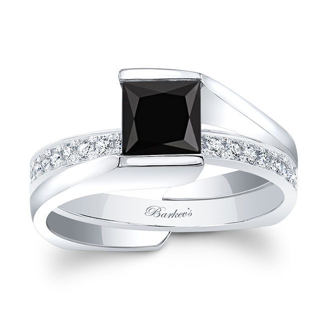 Interlocking Princess Cut Black And White Diamond Ring Set