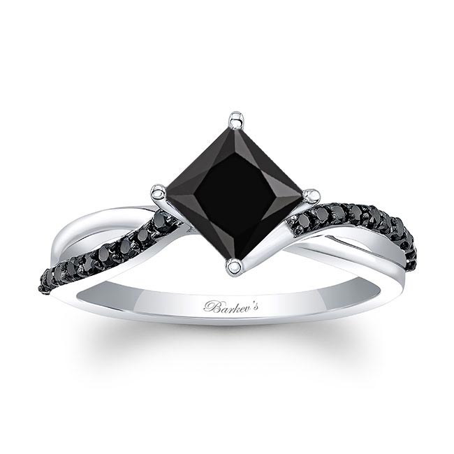 Princess Cut Black Diamond Twist Engagement Ring