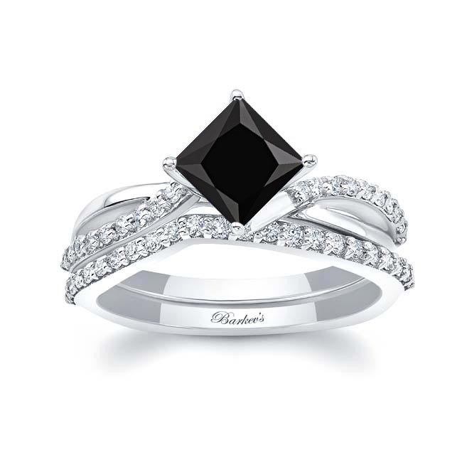 Princess Cut Black And White Diamond Twist Bridal Set