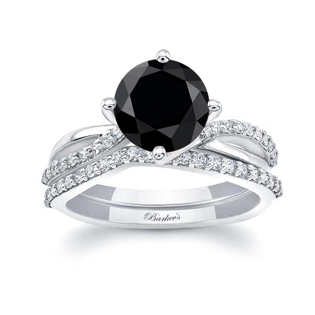 2 Carat Twisted Black And White Diamond Bridal Set