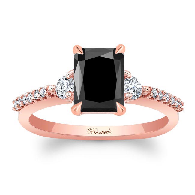 Rose Gold Black And White Diamond 3 Stone Radiant Cut Engagement Ring