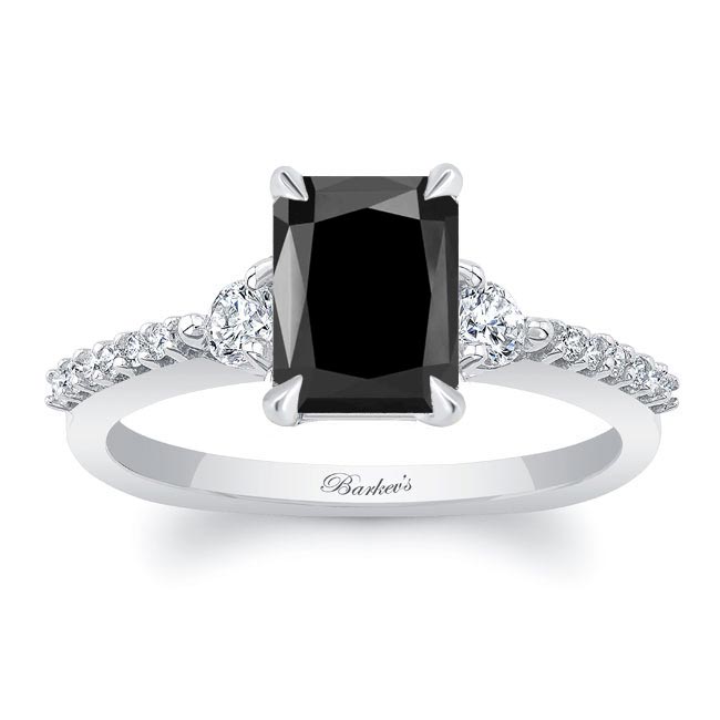 Platinum Black And White Diamond 3 Stone Radiant Cut Engagement Ring