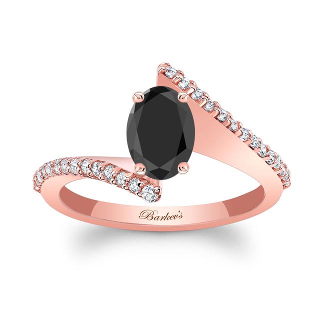 Rose Gold Oval Black And White Diamond Ring