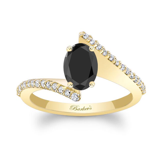 Yellow Gold Oval Black And White Diamond Ring