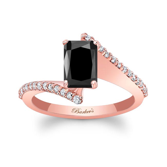 Rose Gold Radiant Cut Black And White Diamond Pave Engagement Ring