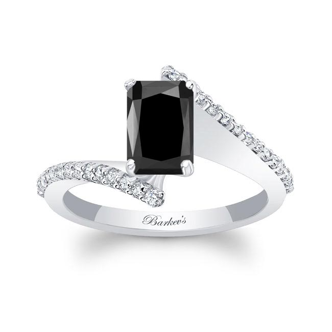 White Gold Radiant Cut Black And White Diamond Pave Engagement Ring