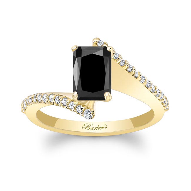 Yellow Gold Radiant Cut Black And White Diamond Pave Engagement Ring