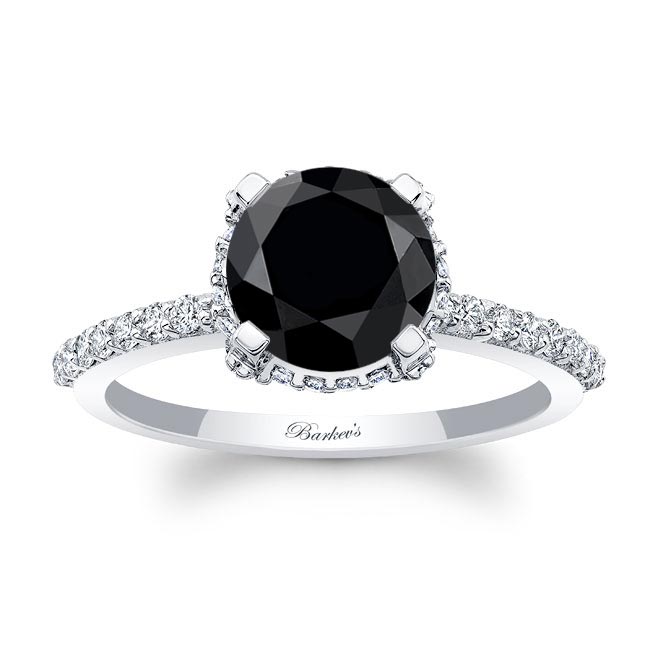 White Gold Black And White Diamond Hidden Halo Ring