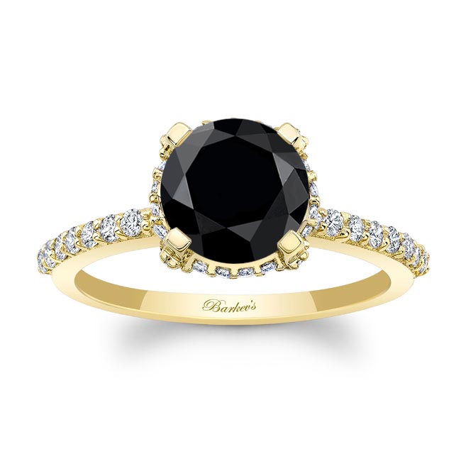 Yellow Gold Black And White Diamond Hidden Halo Ring