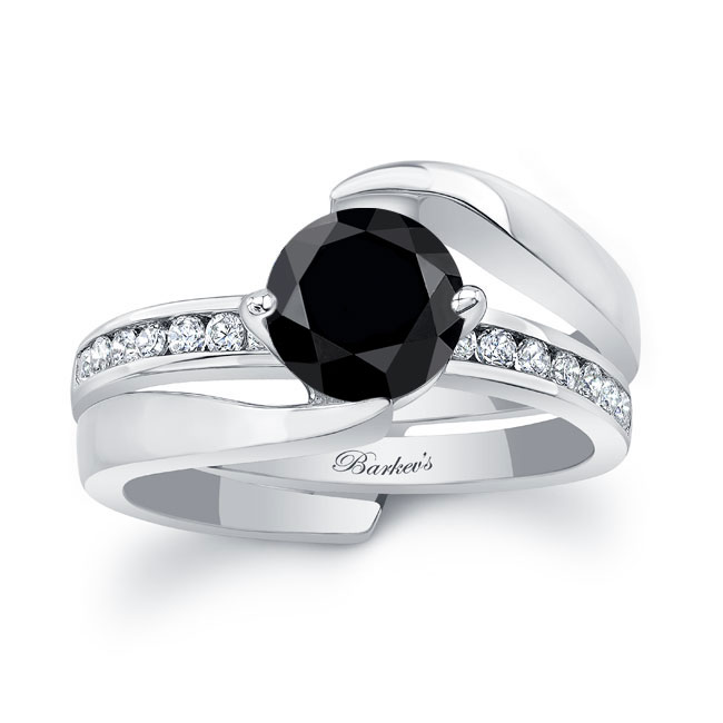 White Gold Interlocking Black And White Diamond Wedding Ring Set