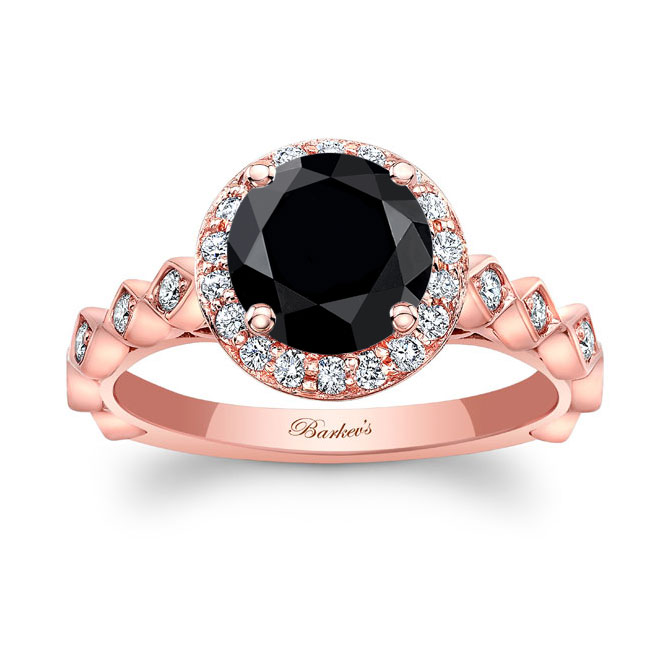 Rose Gold Vintage Halo Black And White Diamond Engagement Ring