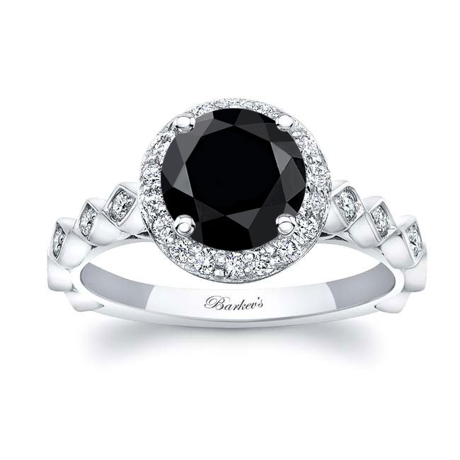 Vintage Halo Black And White Diamond Engagement Ring