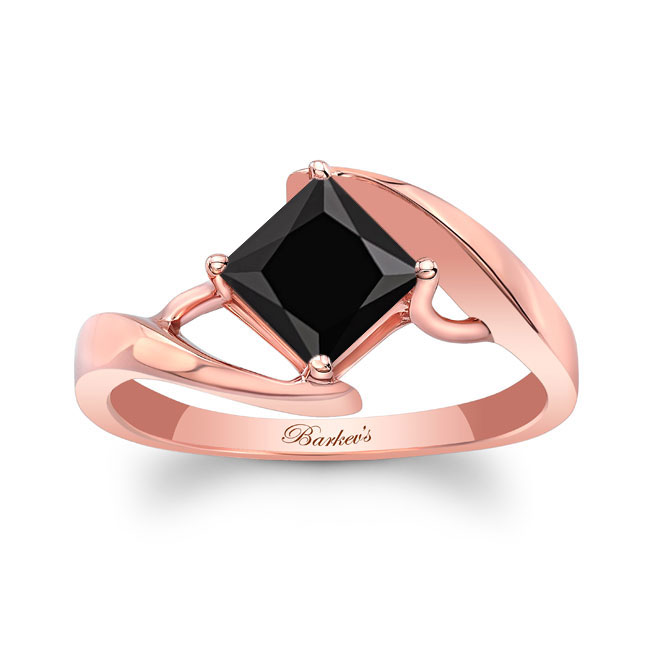 Rose Gold Bypass Princess Cut Black And White Diamond Solitaire Ring