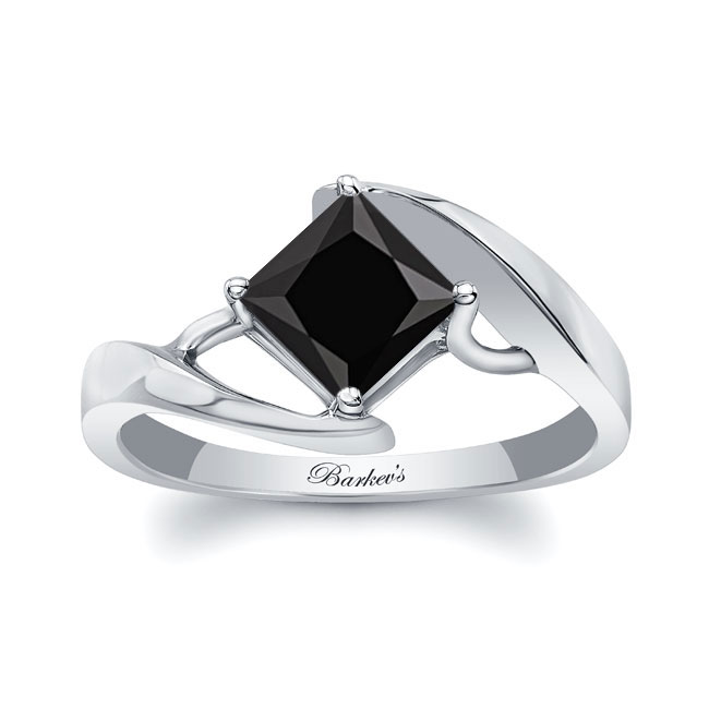 Bypass Princess Cut Black And White Diamond Solitaire Ring