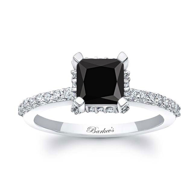 Platinum Hidden Halo Princess Cut Black And White Diamond Engagement Ring