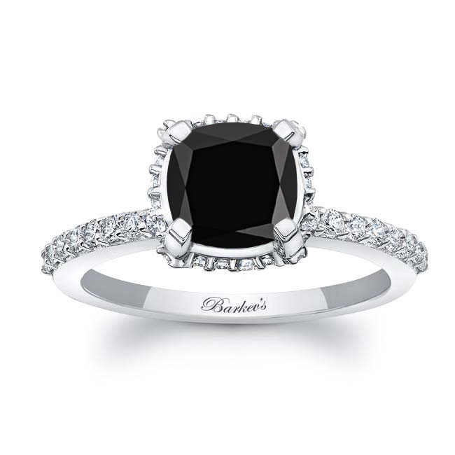 Cushion Halo Black And White Diamond Engagement Ring