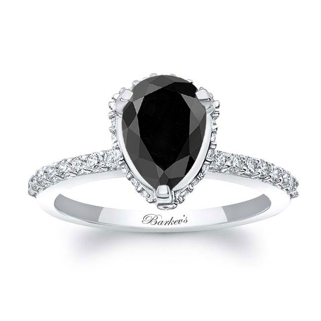 Platinum Teardrop Black And White Diamond Engagement Ring