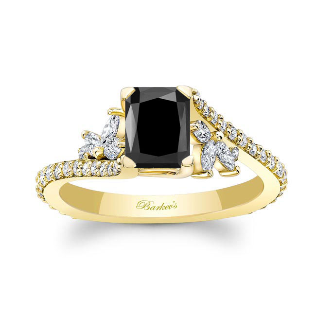 Yellow Gold 1 Carat Radiant Cut Black And White Diamond Ring