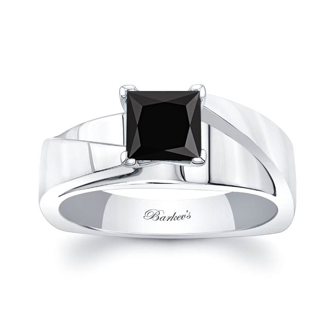 Princess Cut Black Diamond Cathedral Solitaire Ring