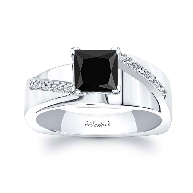 Princess Cut Pave Black And White Diamond Engagement Ring