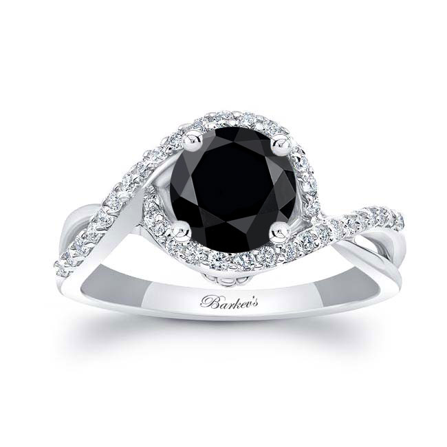 Platinum Twisted Halo Black And White Diamond Engagement Ring