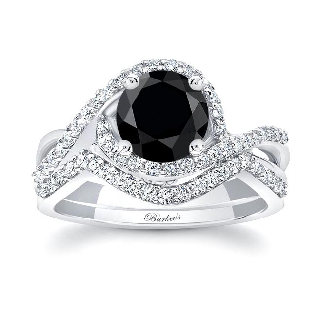 Platinum Twisted Halo Black And White Diamond Wedding Set